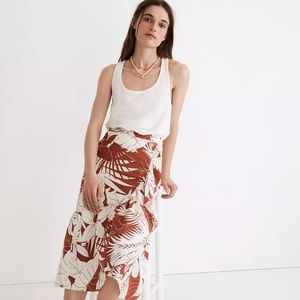 Madewell Linen-Blend Ruffle-Wrap Midi Skirt in Tropical Vacation